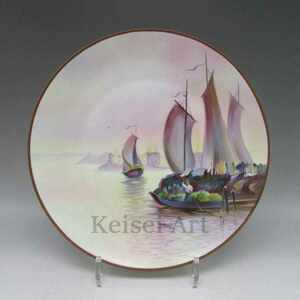  Old Noritake .. sailing boat writing ornament plate U1521