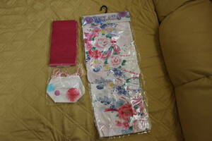  юката сумка obi 3 позиций комплект цветочный принт свободный размер белый . розовый новый товар нераспечатанный!