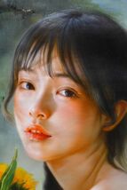 ☆油彩画　優しい笑顔の少女　「向日葵の花束」　　　　　　CR_画像4