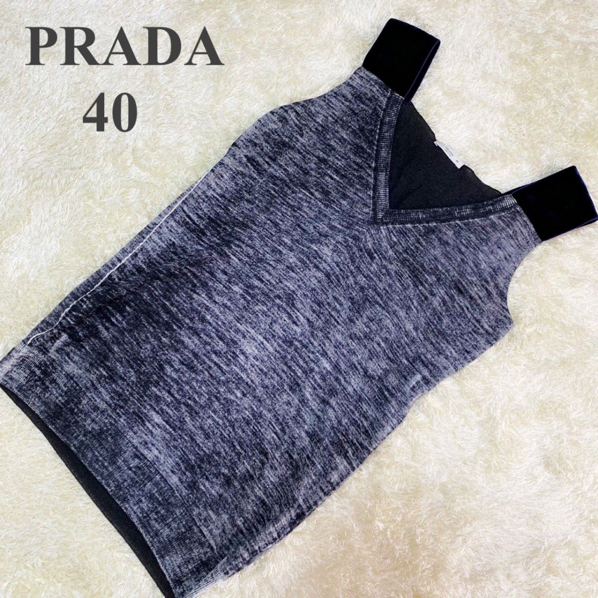 極美品】PRADAプラダタグ付 ノースリーブ切替プリーツワンピース 42