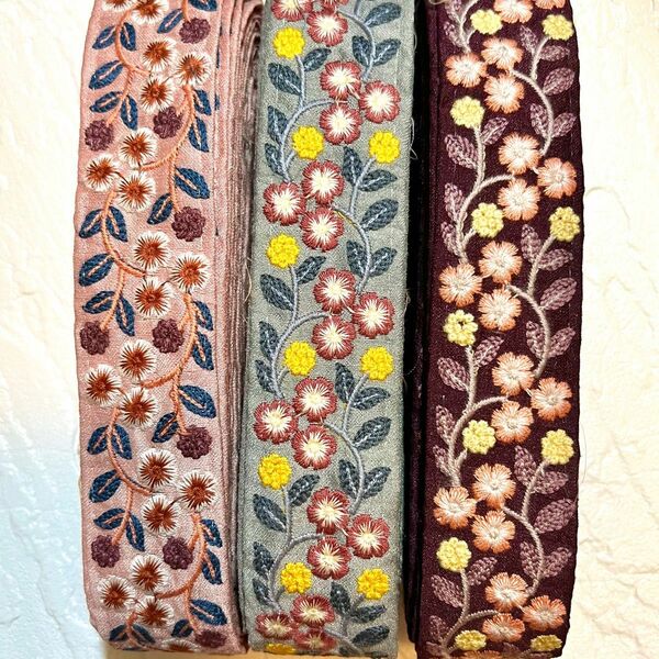 インド刺繍リボン 3色各1m 3mセット