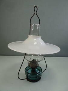 昭和レトロ　乳白色ガラス　ガラス傘　ヴィンテージ オイルランプ 吊り下げ ランプ 電傘　当時物　中古