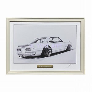 日産 NISSAN スカイライン （ハコスカ） GTR 2ドア リアサイド【鉛筆画】名車 旧車 イラスト A4サイズ 額付き サイン入り