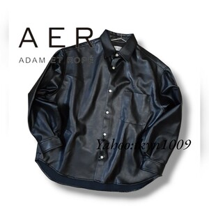 ADAM ET ROPE' アダムエロペ SYNTHETIC LEATHER レザーシャツ 長袖シャツ BLACK ブラック SHIRT