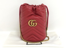 【中古】GUCCI チェーンショルダーバッグ ミニバスケットバッグ GGマーモント レザー レッド 575163_画像10