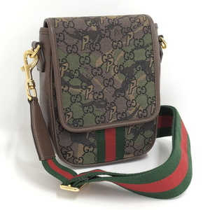 【中古】GUCCI ショルダーバッグ シェリーライン GGキャンバス カモフラージュ ブラウン 723142