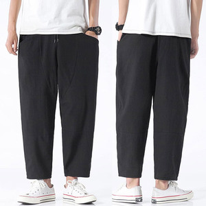  trousers men's casual with pocket plain ventilation large size adjustment cord wide pants commuting going to school 4XL black 
