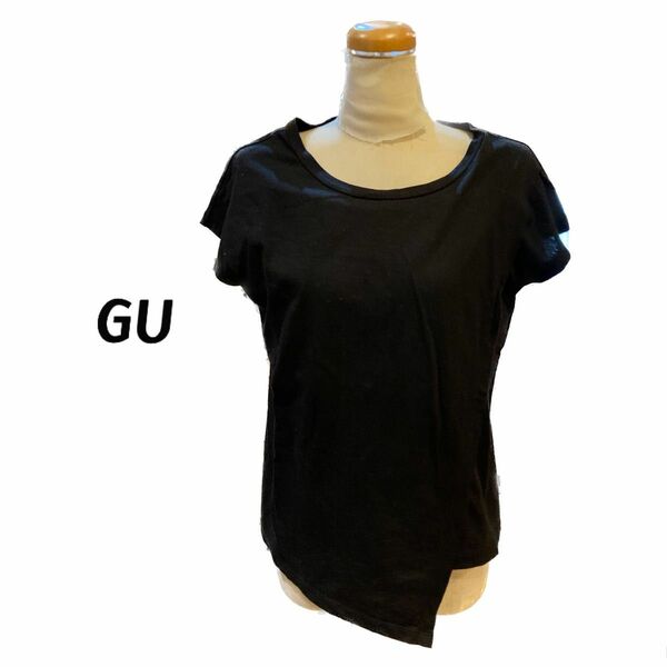 【GU】 半袖Tシャツ　無地T 黒Tシャツ　レディースTシャツ　フレンチスリーブ