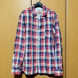 BARACUTA ENGLAND バラクータ シャツジャケット 長袖 サイズ40 L チェック リネン 赤 レッド 日本製 