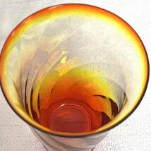 レッドオレンジ　ガラスタンブラー　気泡　4客　大きいグラス　琉球ガラス？（3203）未使用_画像4
