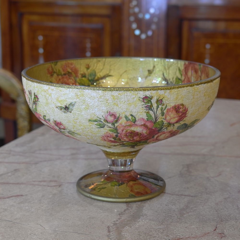 [Für diejenigen, die ihr Zimmer elegant dekorieren möchten] Rosenkompott 80er Jahre Glasschale Obst Ornament Innentisch Antik Display Italienisch Venezianisch, Malerei, Ölgemälde, Andere