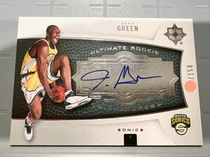 最高級版直書/150 RC Auto 07 Upper Deck Ultimate Collection Jeff Green ジェフ・グリーン NBA ルーキー サイン Nuggets ナゲッツ 優勝