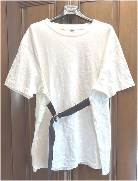 最終価格★AZUL BY MOUSSY アズールバイマウジー★ベルト付き・カットソー・オフホワイト×ブラック・ゆったりMサイズ★美品