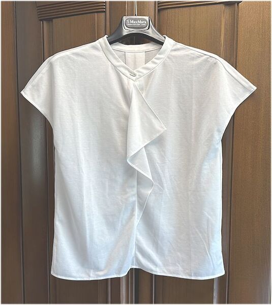 最終価格★GREEN LABEL RELAXING ユナイテッドアローズ★バンドカラー・シルバー金具ボタン・フリル・ブラウス・オフホワイト★未使用