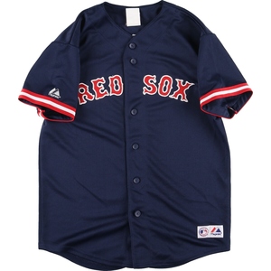 古着 マジェスティック majestic MLB BOSTON RED SOX ボストンレッドソックス ゲームシャツ ベースボールシャツ メンズM /eaa351708