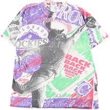 古着 90年代 SSI MLB COLORADO ROCKIES コロラドロッキーズ 総柄 スポーツプリントTシャツ USA製 メンズL ヴィンテージ /eaa355396_画像1