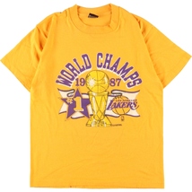 古着 80年代 スクリーンスターズ NBA LOSANGELES LAKERS ロサンゼルスレイカーズ スポーツプリントTシャツ USA製 メンズM /eaa356035_画像1