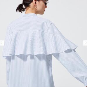 新品未使用タグ付き GU フリルブラウス 人気のサックス