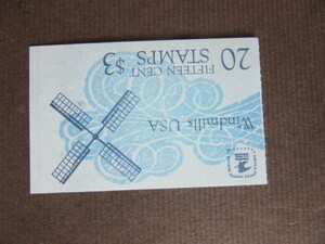 アメリカ Windmills　USA（アメリカの風車）　3$　切手帳　１５¢×２０枚　未使用