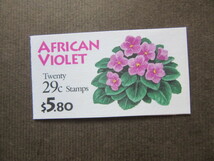 アメリカ African　Violet　（アフリカ　スミレ）５．８$　切手帳（表紙白）　２９¢×１０枚　未使用_画像1