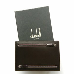 新品 dunhill トラベル ケース 定価3万円 【フランス製】 牛革 カウハイドレザー マルチケース ポーチ 箱付 こげ茶 ダンヒル ★251766