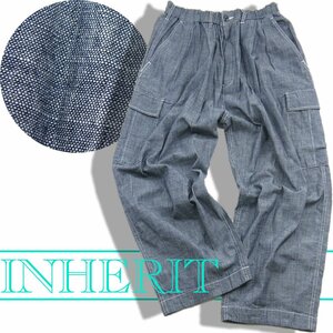 新品 INHERIT 【5oz インディゴ シャンブレー】 ミリタリー 綿100% カーゴパンツ M ワイド 春夏 ★343673 インヘリッド