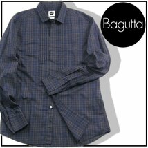 新品 Bagutta 定価3.4万円 【イタリア製　SLIM FIT】 長袖シャツ M プリーテッドブザム チェック柄 ★281770 バグッタ_画像1