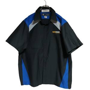 UniWeave 半袖ワークシャツ size 17.5 オーバーサイズ ブラック ブルー ゆうパケットポスト可 胸 刺繍 CAR Max 古着 洗濯 プレス済 390