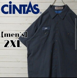 ビックサイズ シンタス SINTAS 半袖ワークシャツ ワッペン 2XL グレー USA古着 大きいサイズ 作業着 3L XXL