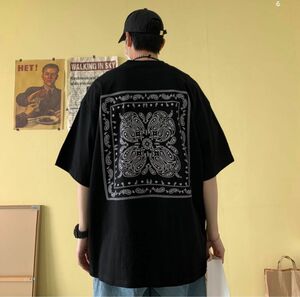 ビッグシルエット ペイズリー 半袖 Tシャツ ストリート 再入荷　XL アメカジ トップス オーバーシルエット　ブラック