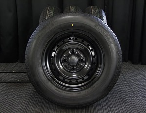 [中古リペア鉄スチール新品サマー4本] 4.5J+35ダイハツ純正マットブラック155/80R13リフトアップハイゼットアトレーネイキッドツライチ美品