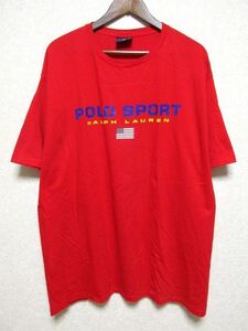 90's USA製 POLO SPORT ポロスポーツ 半袖 プリント Tシャツ XL★レッド 赤 星条旗 RALPH LAUREN ラルフローレン アメリカ製 ビンテージ