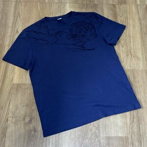 新品 BERLUTI ベルルッティ カリグラフィ 半袖Tシャツ Sサイズ メンズ ブルー系 コットン100％ イタリア製 正規品 刺繍 あ‐7