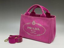 美品 PRADA プラダ カナパ 幅28cm 2Wayハンドバッグ ピンク 1BG439 キャンバス トートバッグ ショルダーストラップ付き_画像1