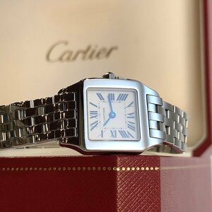 極美品 Cartier カルティエ サントス ドゥモアゼルSM W25064Z5 クオーツ腕時計 SS 白文字盤 スクエア レディース 質セブン