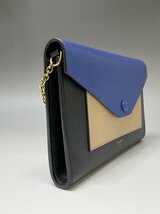 美品 CELINE セリーヌ ポケット ラージフラップ チェーンウォレット ブルー×ベージュ ショルダーバッグ 斜め掛けOK 財布_画像4