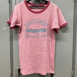 70s championチャンピオン バータグ トリムTシャツ 88ボディ88/12 Ｍサイズ 霜降り 杢ピンク プリント