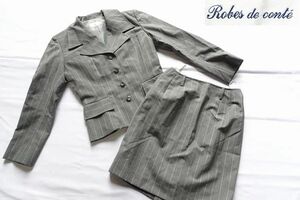 Robes de conte/ suit top and bottom set / tailored jacket / tight skirt / office / business / chock stripe / gray (7/13R5)