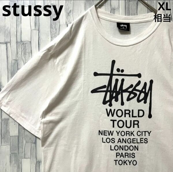 stussy ステューシー 半袖 Tシャツ ビッグロゴ デカロゴ サイズM ワールドツアー ホワイト 送料無料