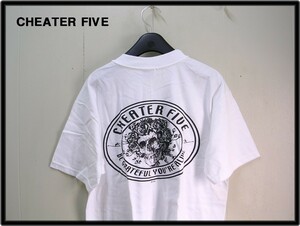 M 未使用 白 WHITE 【CHEATER FIVE チーターファイブ Tシャツ ローズ スカル サーフブランド 両面ロゴプリント】