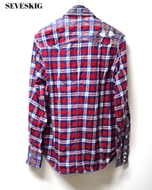 S ￥29,400【SEVESKIG Cotton x Deerskin Combination Print Check Shirts SH-SV-SA-1001 セヴシグ コットン ディアスキン チェックシャツ_画像3