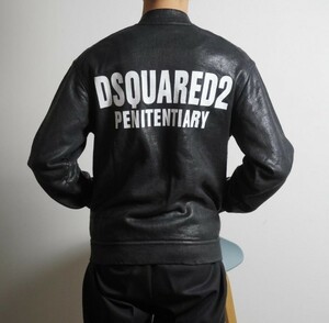 希少 激レアDSQUARED2ディースクエアード コーティングジャケット ブルゾン シングルライダース 黒 レザー 革 ブラックBLACKイタリア製ICON