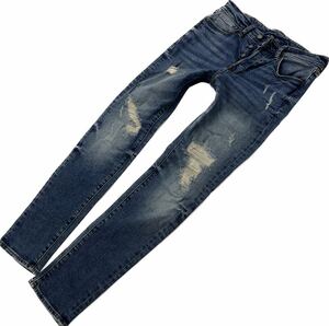 И джинсовая ткань ☆ Обработка повреждений ◎ растягивающиеся джинсовые джинсы скинни w29.