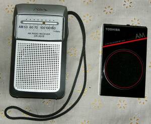 316 ソニー製(CR-AS13)・東芝製(RP-1050) 2個共にAM受信用・古道具　昭和レトロ　雑貨　ビンテージ　ポケットラジオ　