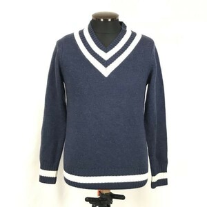 HIGH STREET/ high Street * wool long sleeve sweater /V neck [ men's L/ navy blue / navy ] Tornado Mart *BG826