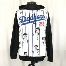 MLB★Dodgers ×Betty Boop/ドジャース ×ベティちゃん★プルオーバーパーカー【メンズM/ブラック×ホワイト】レア/rare◆BG869_画像1