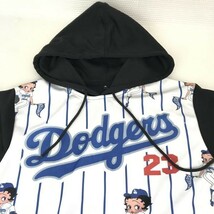 MLB★Dodgers ×Betty Boop/ドジャース ×ベティちゃん★プルオーバーパーカー【メンズM/ブラック×ホワイト】レア/rare◆BG869_画像3