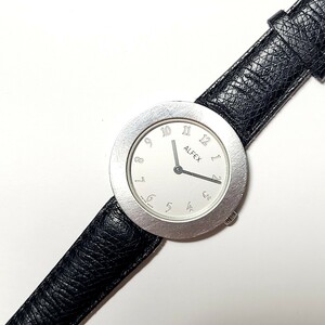 MT48LL スイス製 ALFEX アルフェックス 5220 腕時計 リストウォッチ レザー ブラック シルバー メンズ腕時計 クォーツ