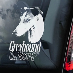◆送無【グレイハウンド ①】外張り カーステッカー 175×100mm 外貼り カー ステッカー シール DOG ON BOARD@ D1 3918 グレーハウンド