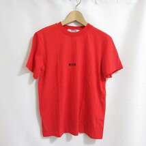 美品 MSGM エムエスジーエム MICRO LOGO T-SHIRT ロゴプリント クルーネック 半袖 Tシャツ カットソー XS レッド 071_画像1